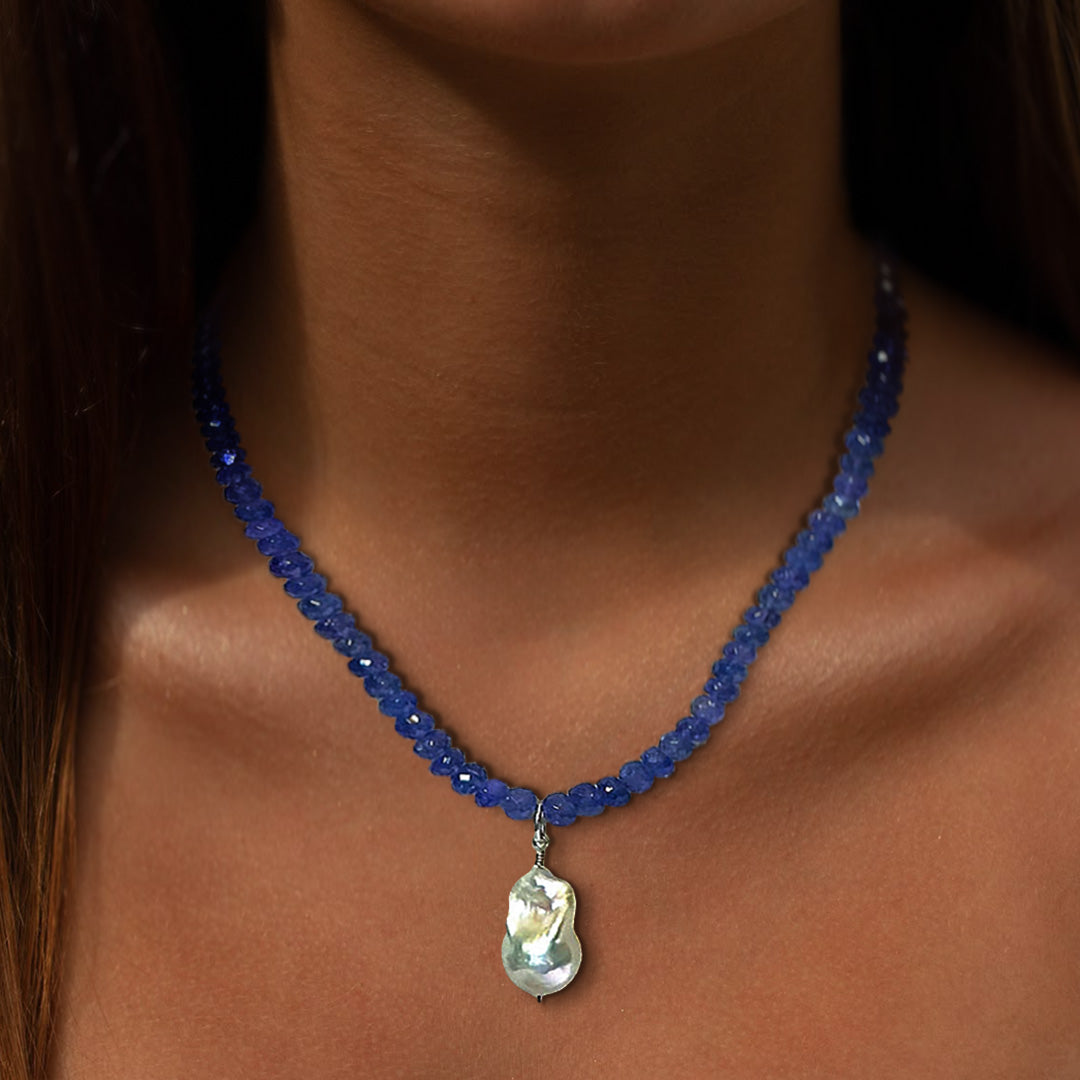 Tanzanite & baroque pearl necklace