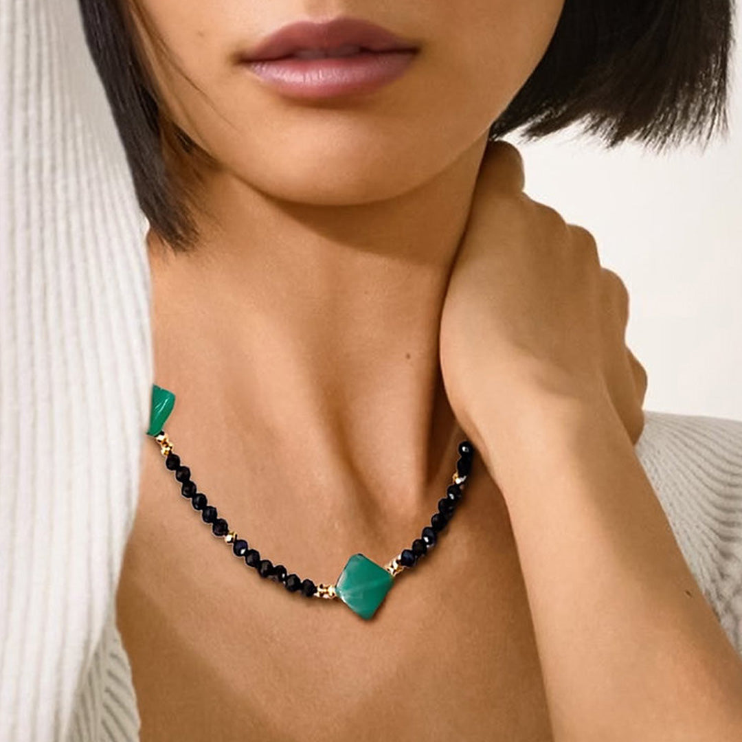 Green onyx & black spinel gemstone necklace