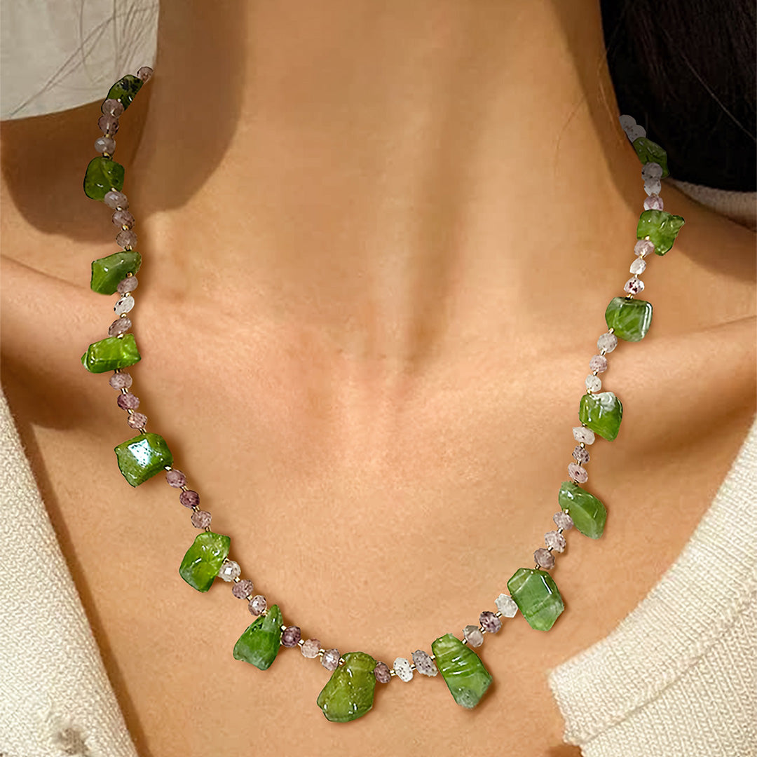 Peridot and strawberry quartz necklace