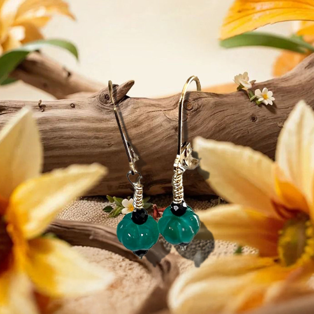 Green onyx and spinel earrings
