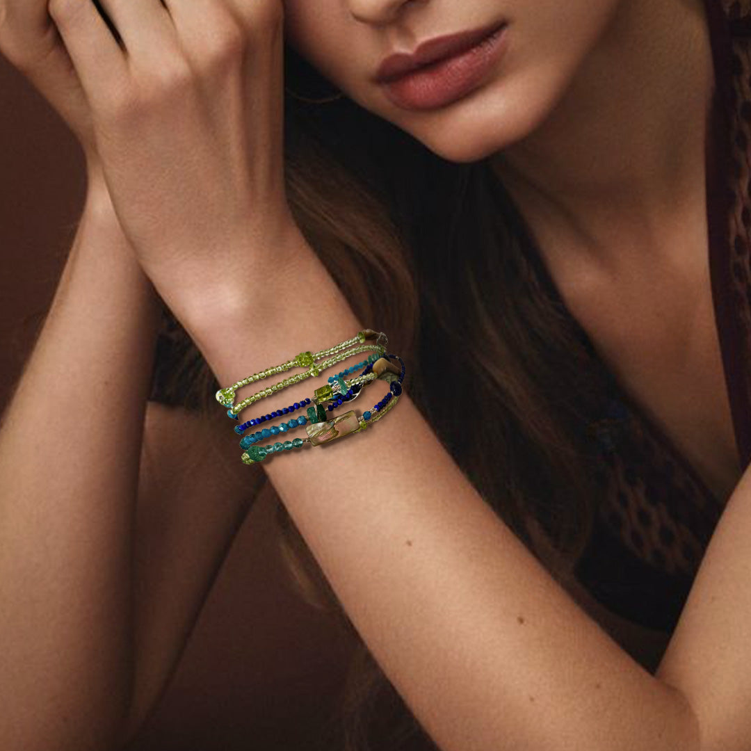 Abalone, apatite, lapis and peridot necklace and bracelet all in one!