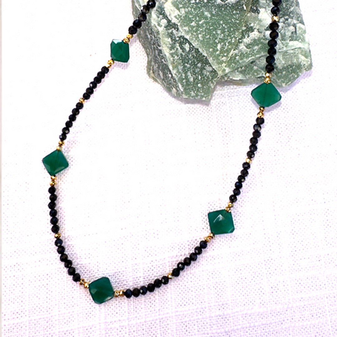 Green onyx & black spinel gemstone necklace