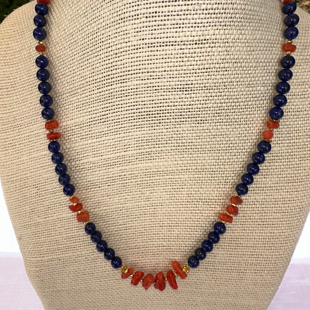 Timeless lapis lazuli and vintage coral necklace