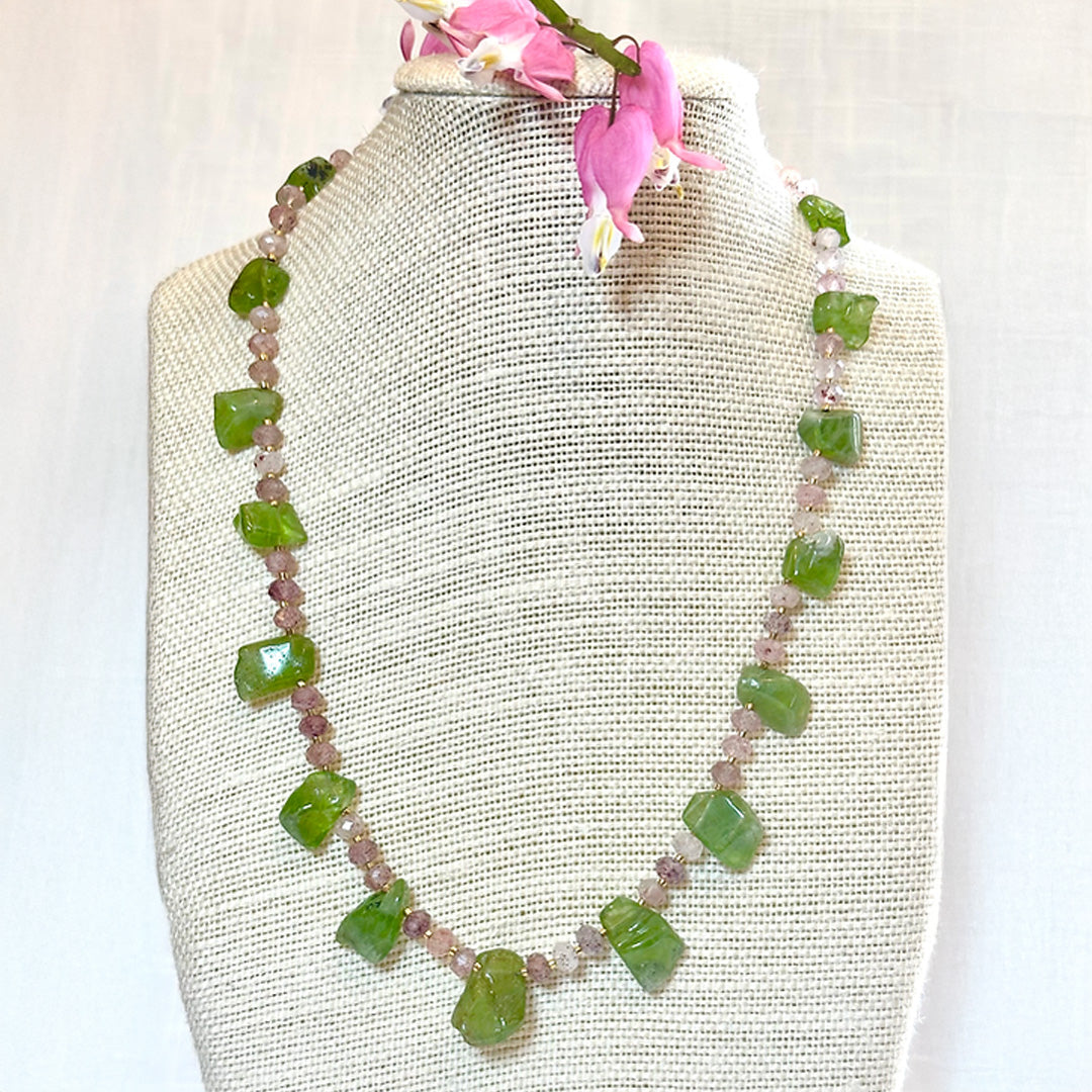 Peridot and strawberry quartz necklace