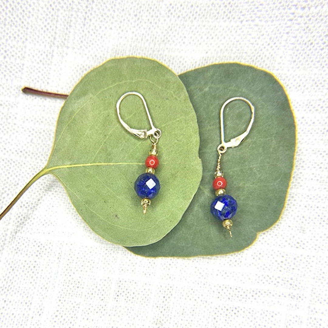 Lapis lazuli and coral earrings