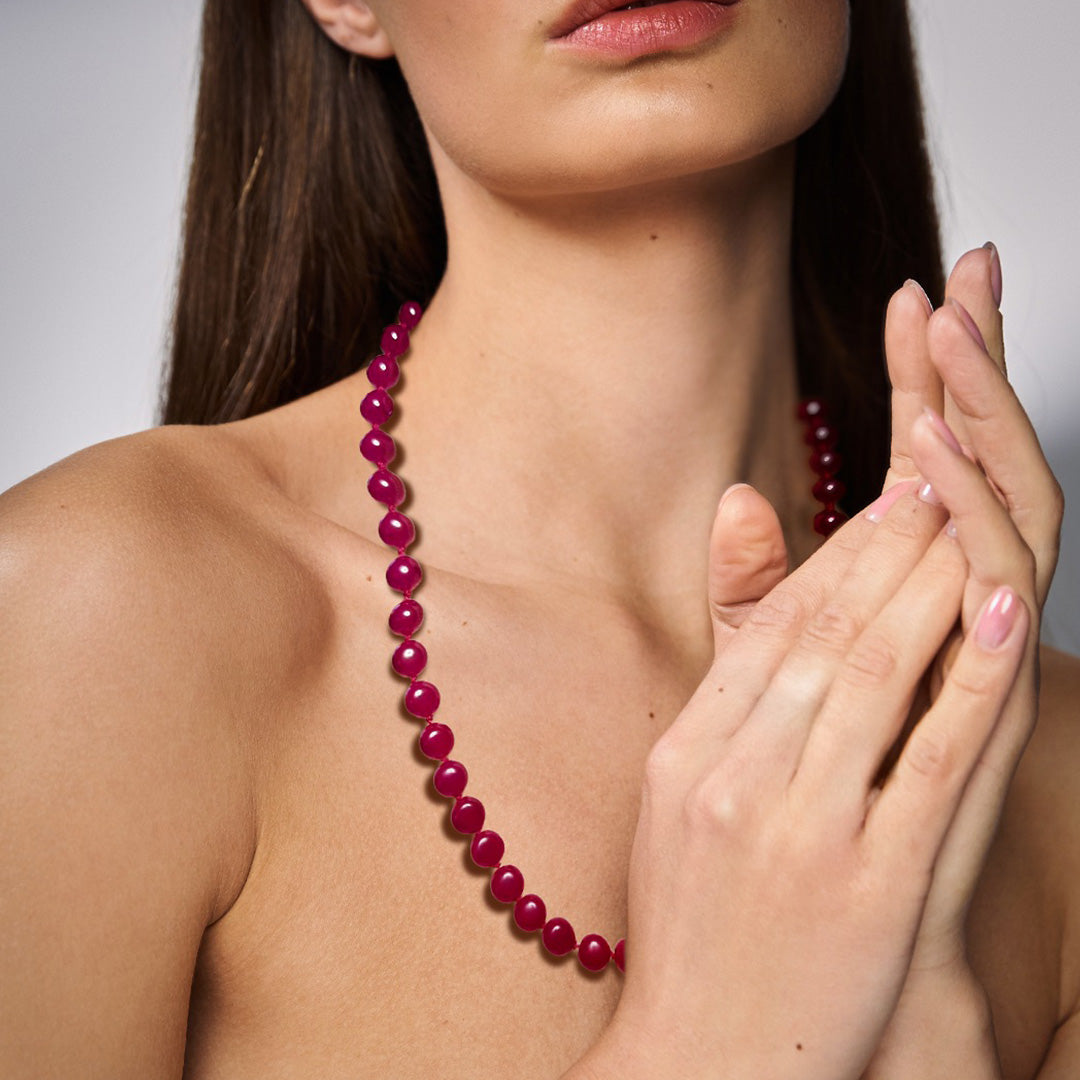 Ruby hand knotted necklace