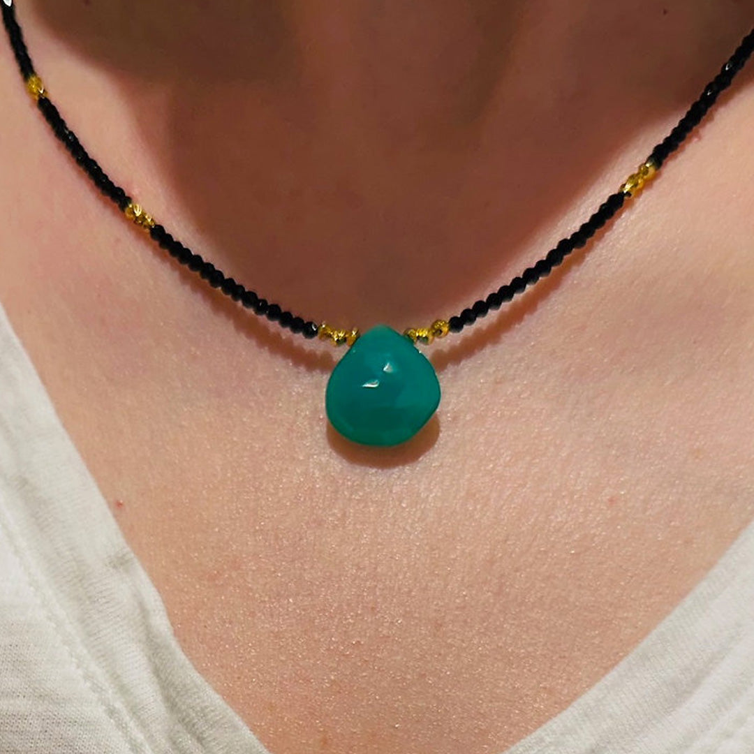 Chrysophrase & black spinel necklace