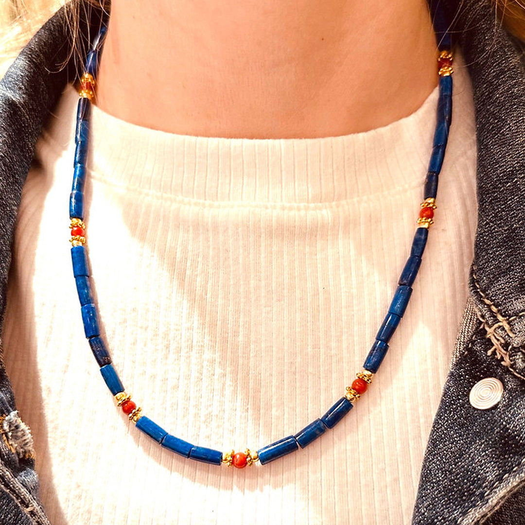 Lapis & coral necklace