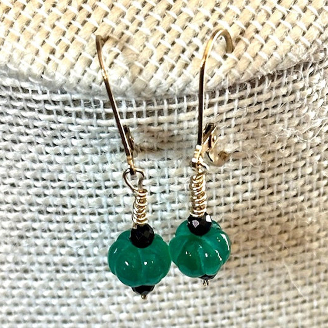 Green onyx and spinel earrings